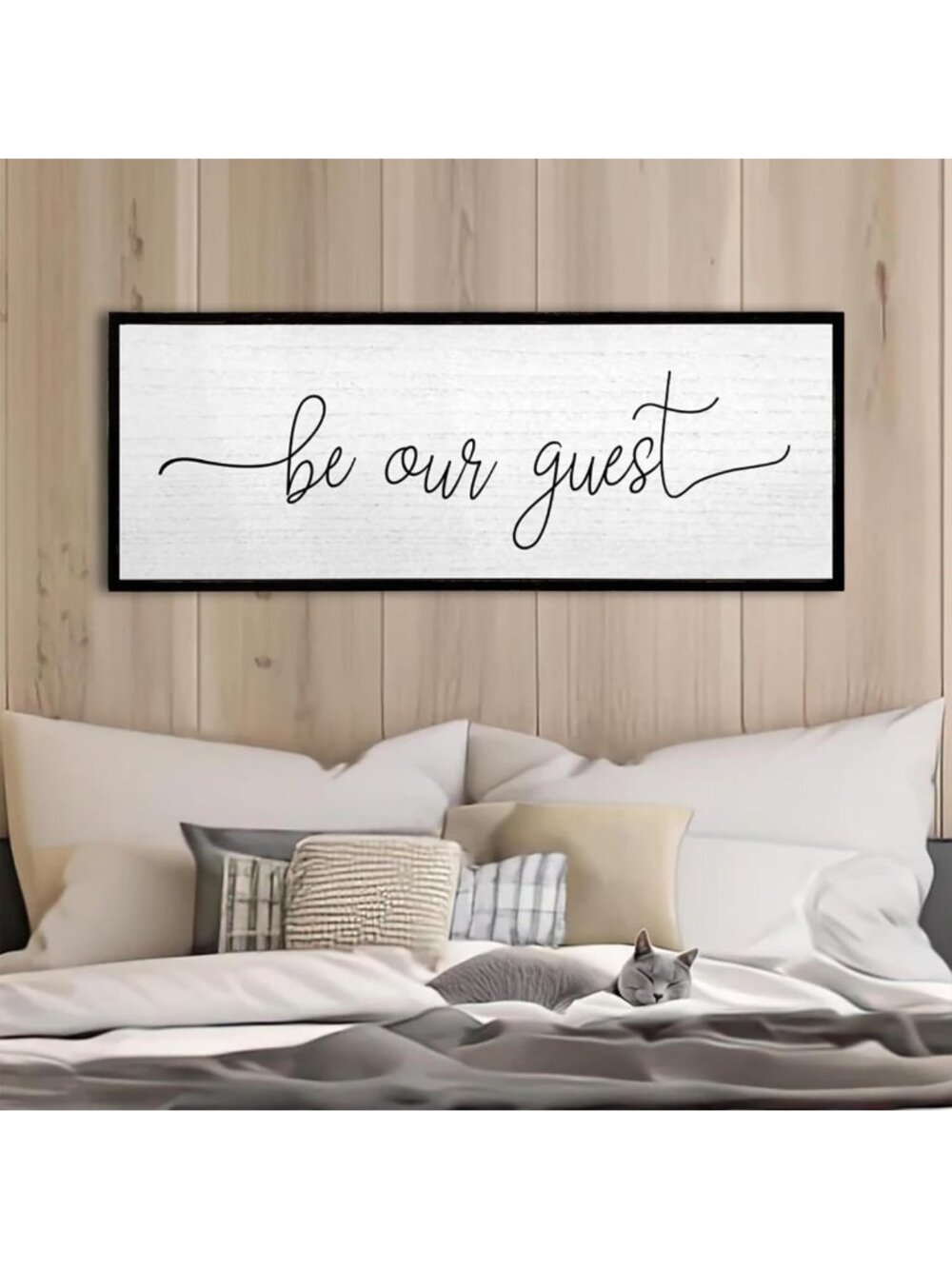 Be Our Guest Wall Decor Sign - 40''x15'', Elegant Black Home Accent Art